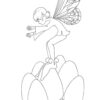 Standing on a cluster of elongated mushrooms, a fairy bends forward and gestures with his hands. A digital drawing by Stephen John Smith.