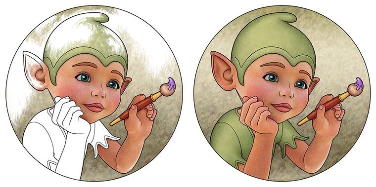 Elf partly and fully colored