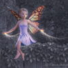 Flying out of the nighttime woods and into a garden, a fairy spreads sparkling fairy dust from her hands. A digital painting by Stephen John Smith.
