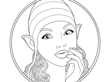 A fairy wearing a tight-fitting hat stares out at the viewer with a pensive look on her face. A digital drawing by Stephen John Smith.