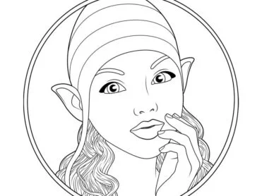 A fairy wearing a tight-fitting hat stares out at the viewer with a pensive look on her face. A digital drawing by Stephen John Smith.